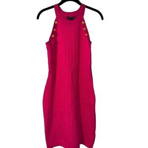 Sincerely‎ Jules Hot Pink Ribbed Knit Dress with Gold Button Details E5